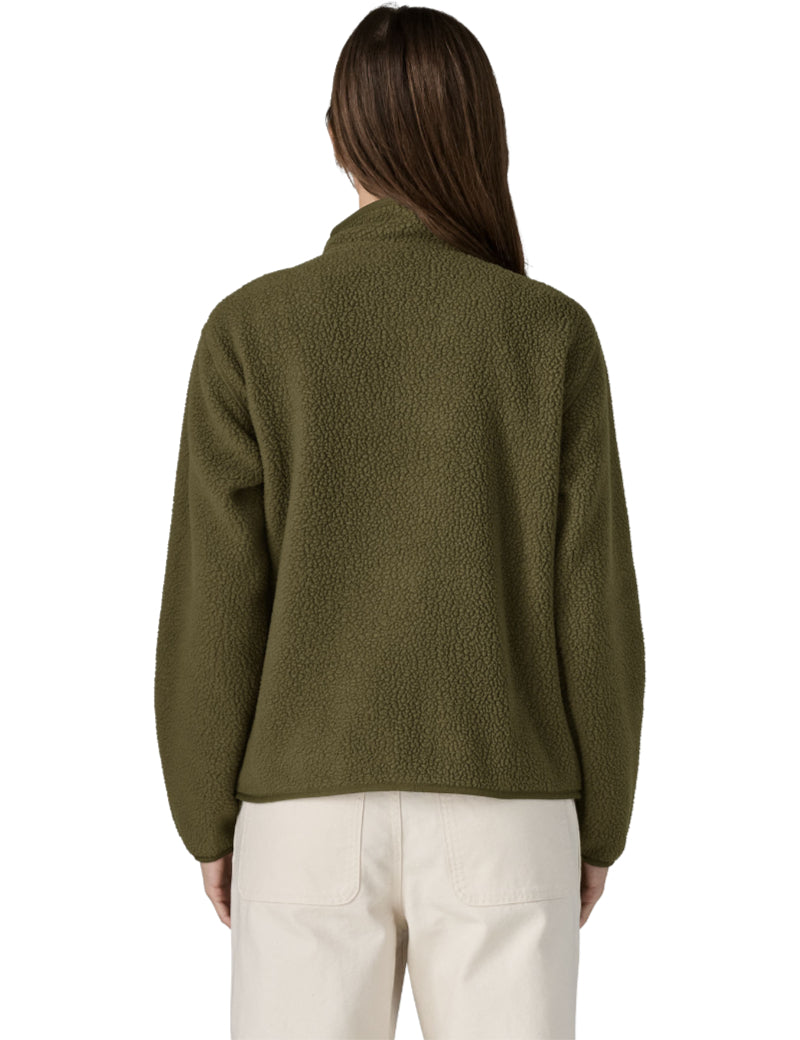Patagonia Women's Retro Pile Jacket Basin Green Back On Model