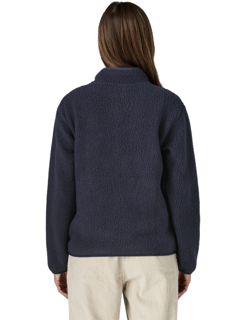 Patagonia Women's Retro Pile Marsupial Fleece Pullover Sunken Blue Back On Model