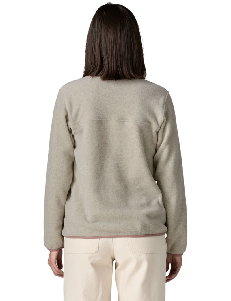 Patagonia Womens's Lightweight Synchilla Snap-T Fleece Pullover Oatmeal Heather & Moonrise Taupe On Model Back