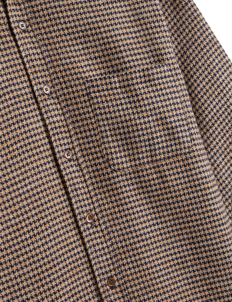 Portuguese Flannel Abstract Pied Poule Shirt Navy Chest Pocket Angled