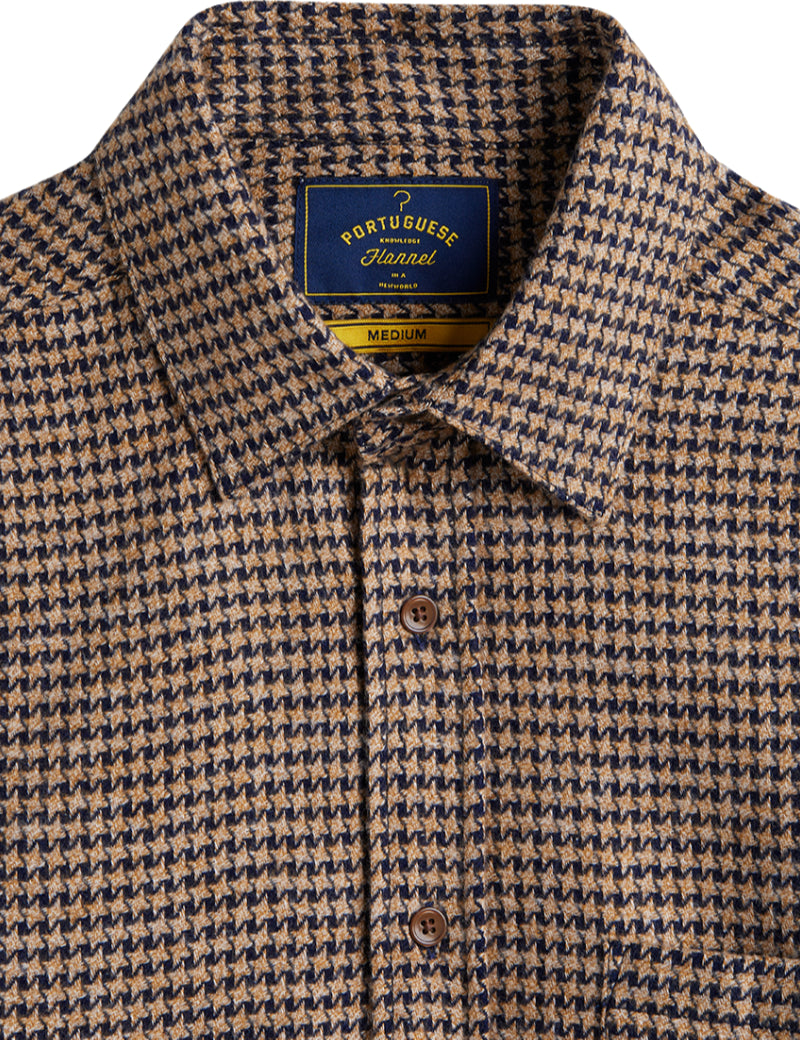 Portuguese Flannel Abstract Pied Poule Shirt Navy Collar