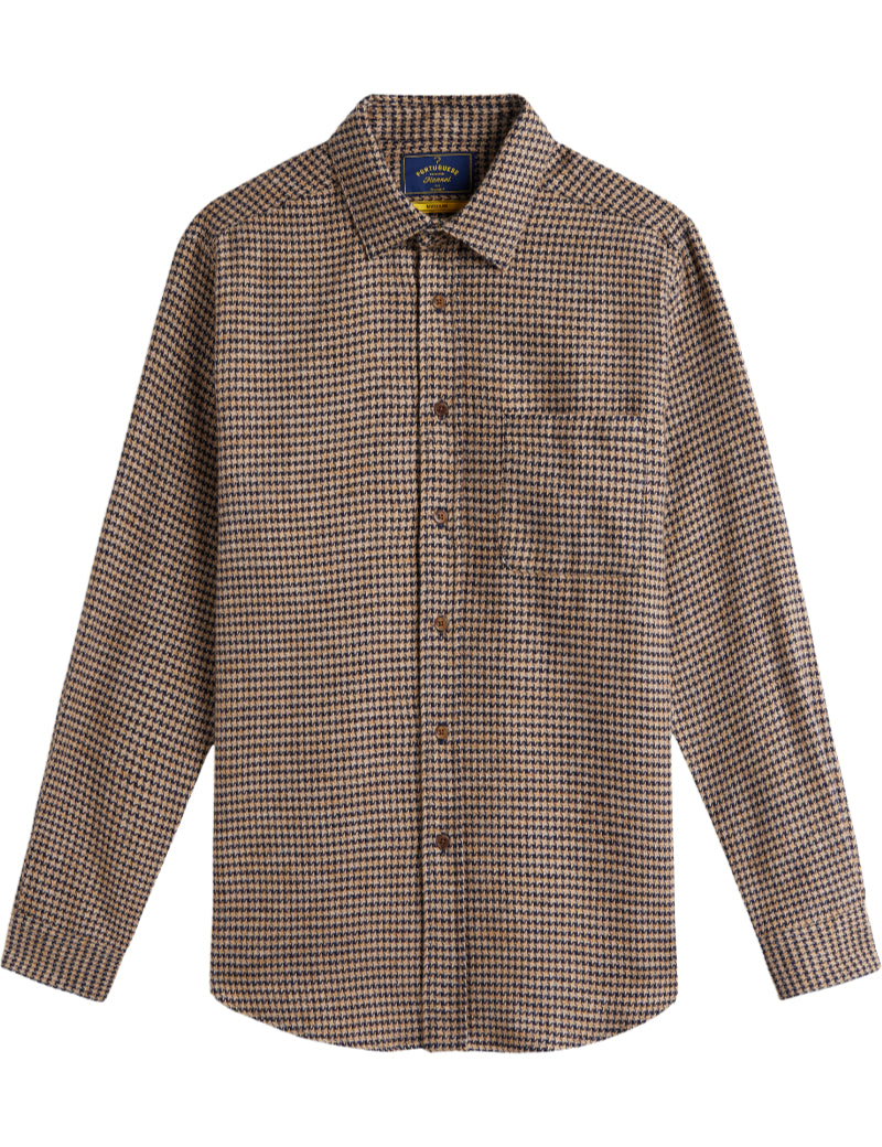 Portuguese Flannel Abstract Pied Poule Shirt Navy Front