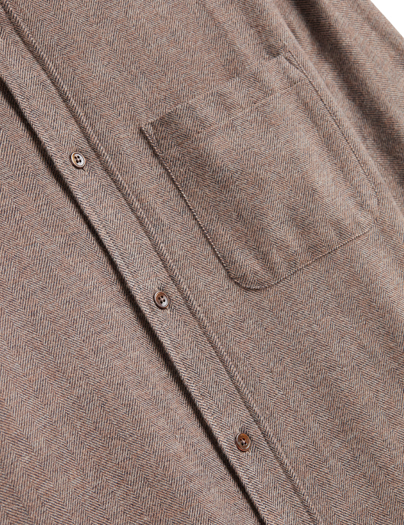 Portuguese Flannel Espiga Shirt Brown Chest Pocket Angled