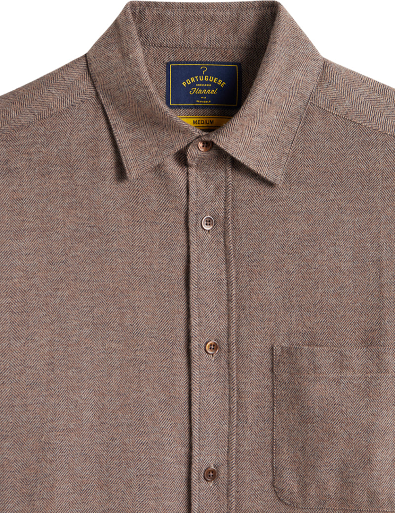Portuguese Flannel Espiga Shirt Brown Front Chest Pocket