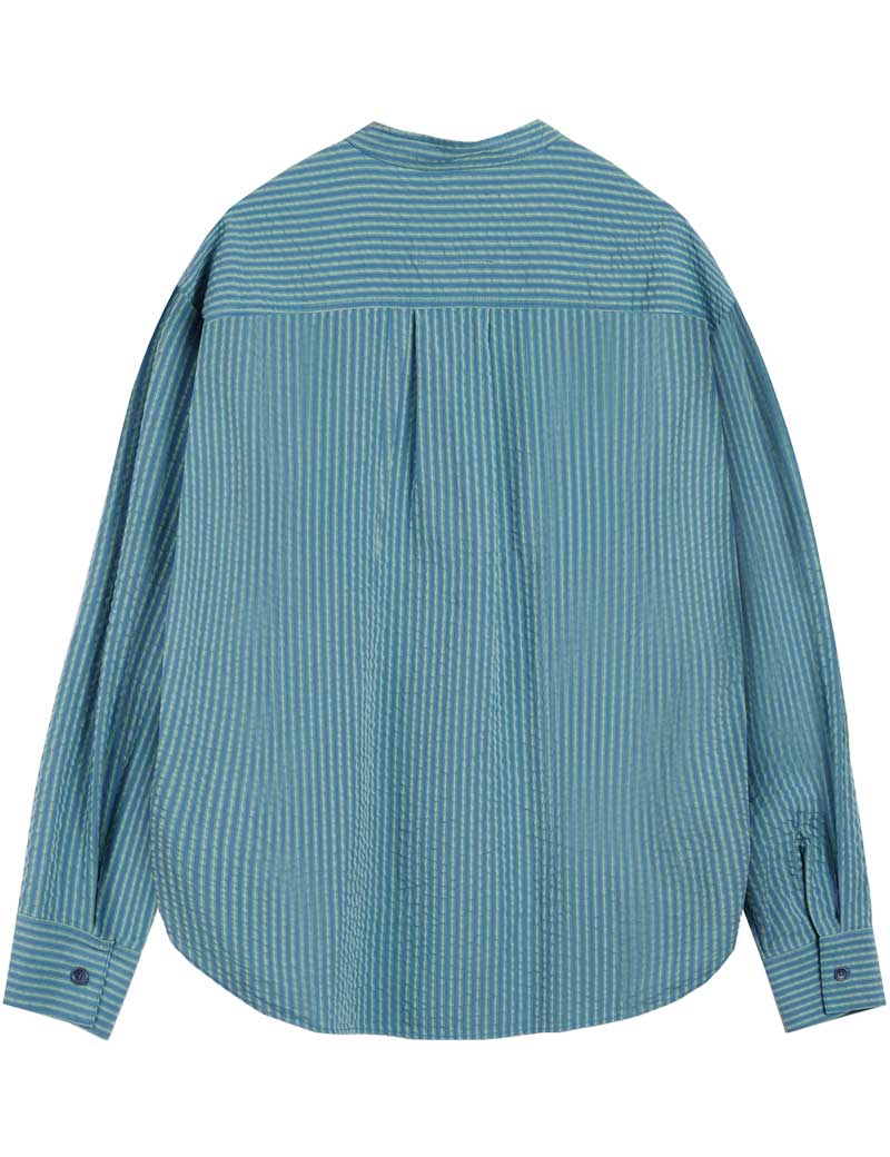 YMC Ovelia Collarless Shirt Blue Green