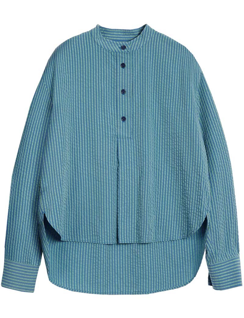 YMC Ovelia Collarless Shirt Blue Green