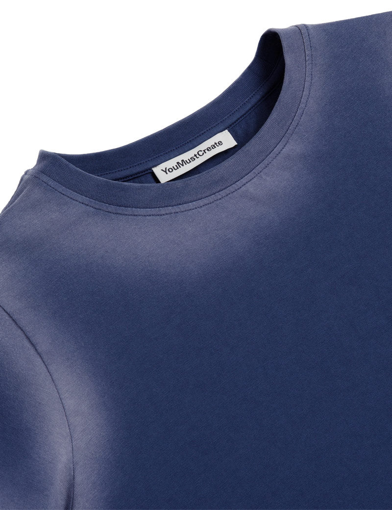 YMC Day T-Shirt Garment Dye Blue Collar Detail
