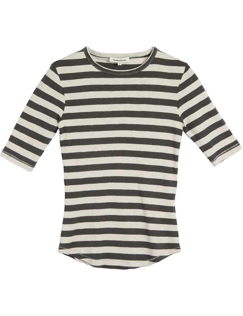 Ymc Charlotte Stripe Top Grey Stone