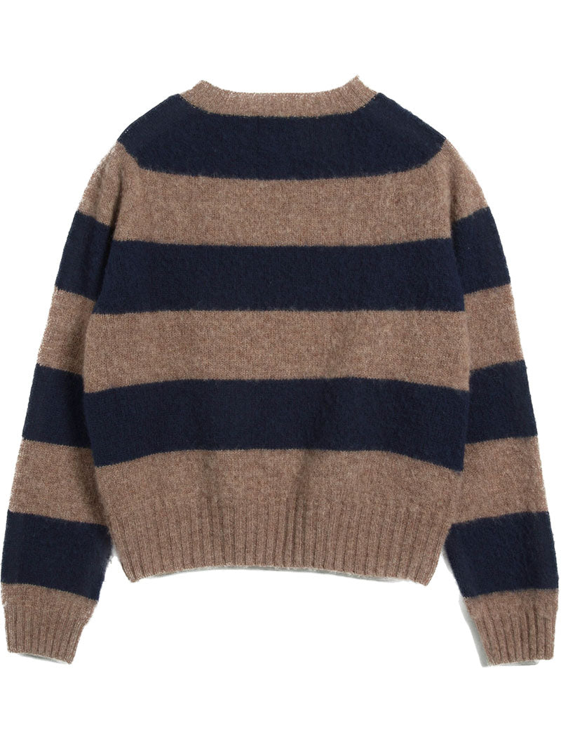 YMC Jets Stripe Crew Knit Jumper Navy Stripe