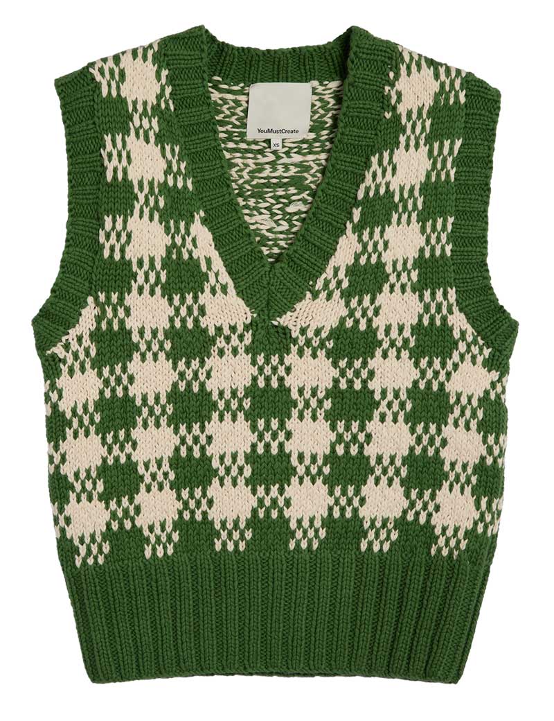 YMC Heidi V-Neck Vest Tank Green Ecru