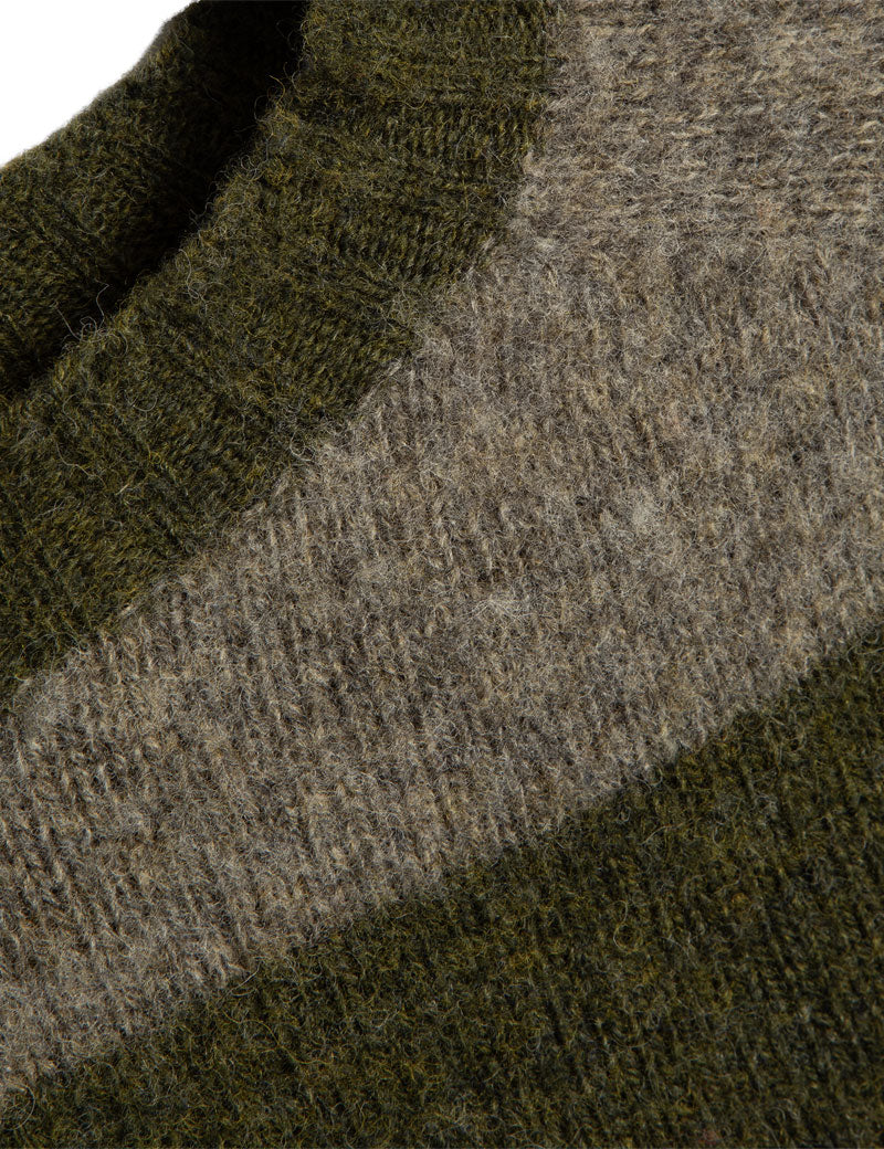 YMC Jets Jumper Stripe Knit Green Brown