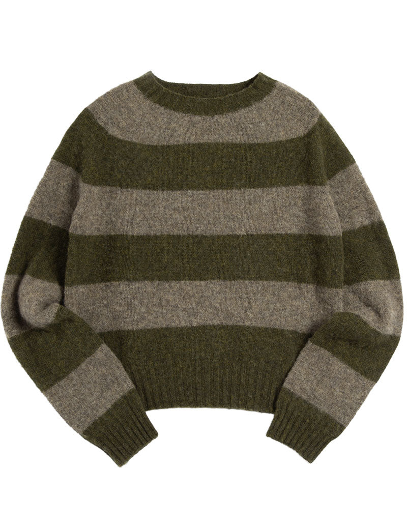 YMC Jets Jumper Stripe Knit Green Brown