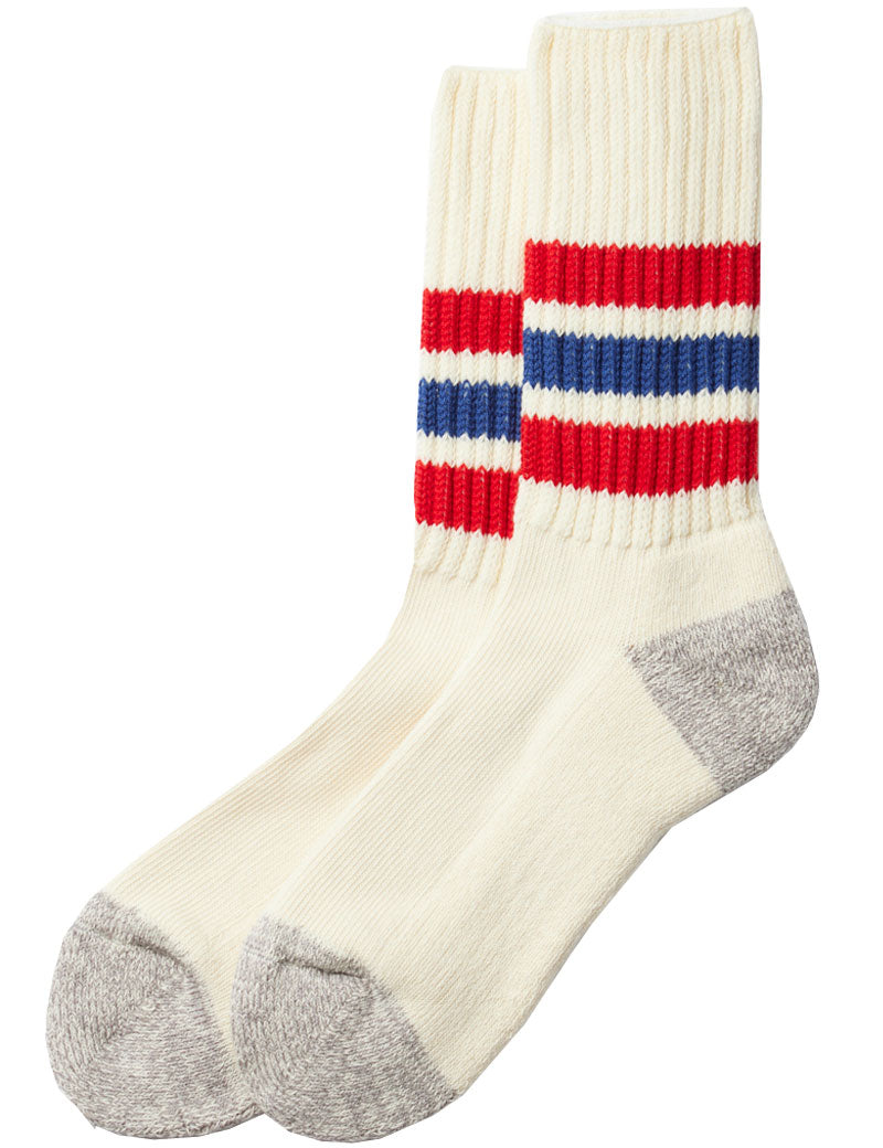 Rototo Coarse Ribbed Crew Socks R1255 Chilli Red Blue