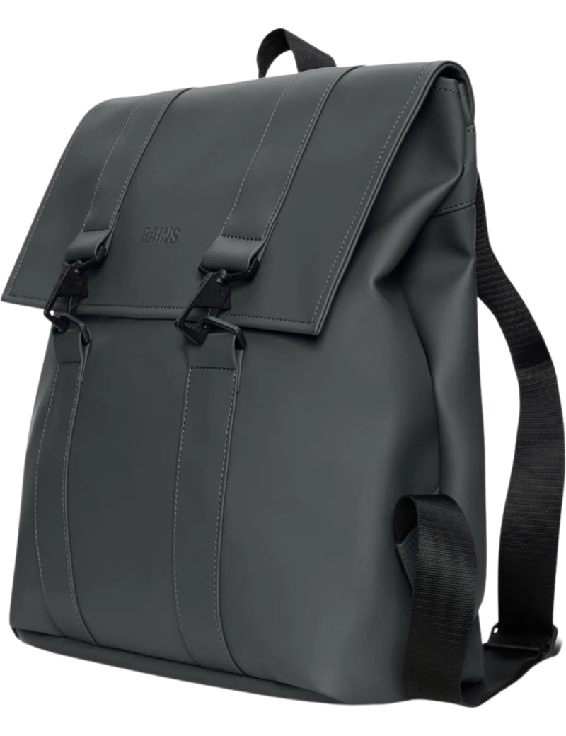 Rains MSN Bag Backpack Dark Grey 13300 Angled View