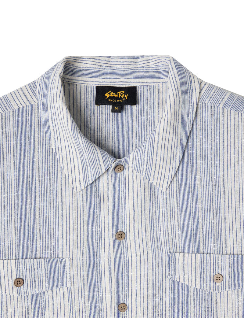 Stan Ray Mexicali Short Sleeve Shirt Blue Stripe COllar and Pocket Detail