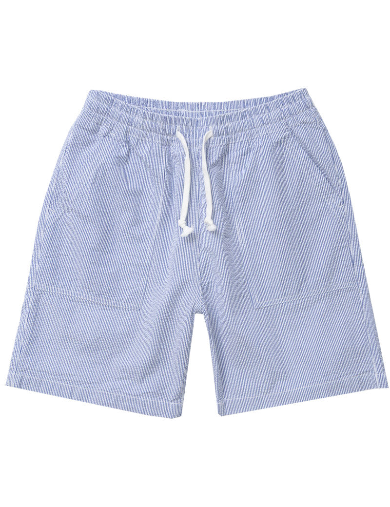 Service Works Seersucker Chef Shorts Navy Stripe Front