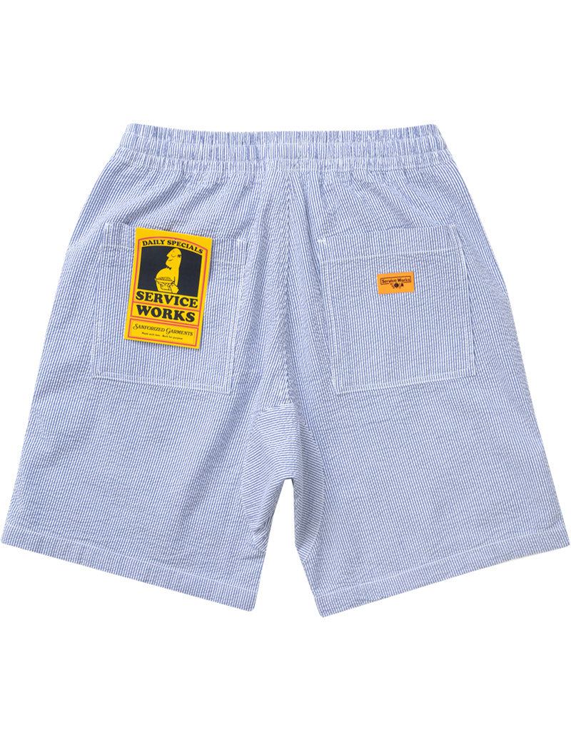 Service Works Seersucker Chef Shorts Navy Stripe Back