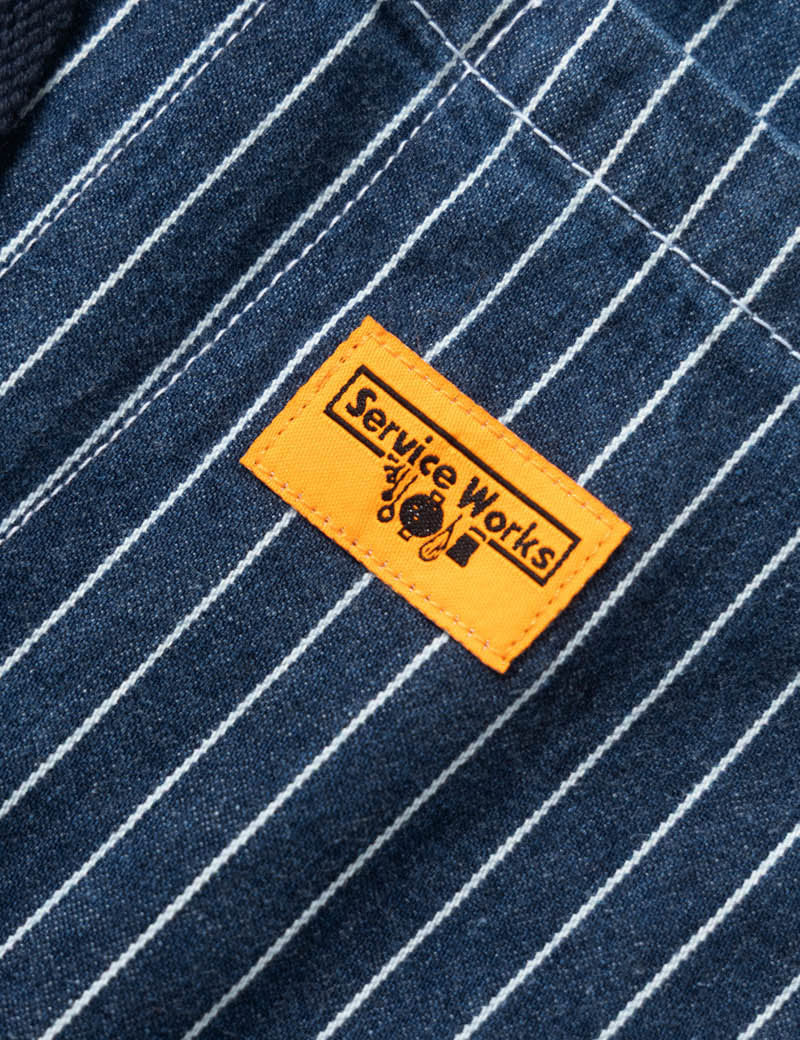 Service Works Pinstripe Denim Apron Indigo Badge Detail