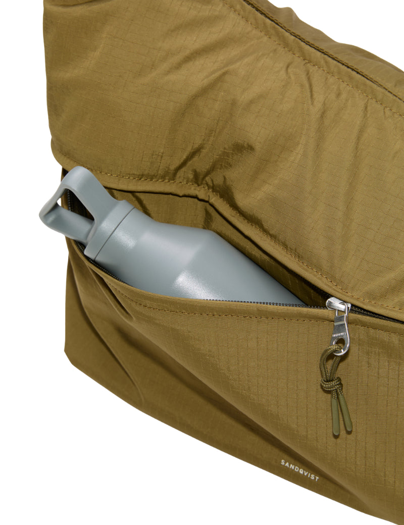 Sandqvist Grid Shoulder Bag Olive Front Pocket
