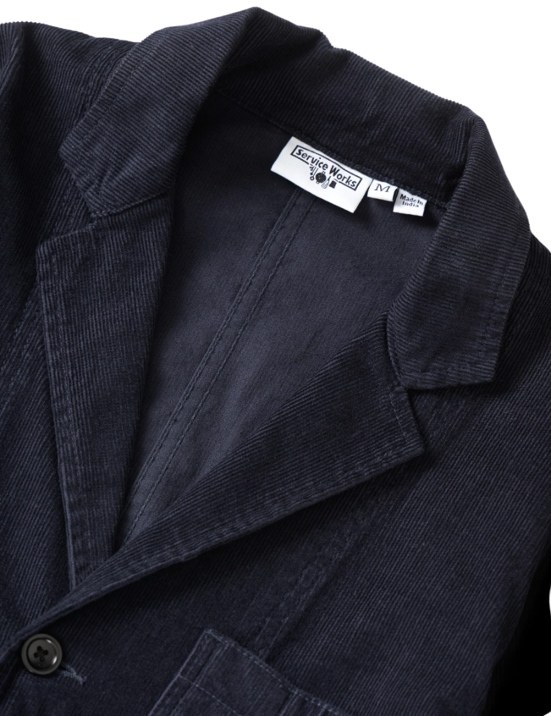 Service Works Fine Cord Server Suit Jacket Dark Navy Collar