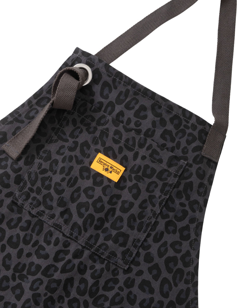 Service Works Patterned Apron Black Leopard Chest Pocket