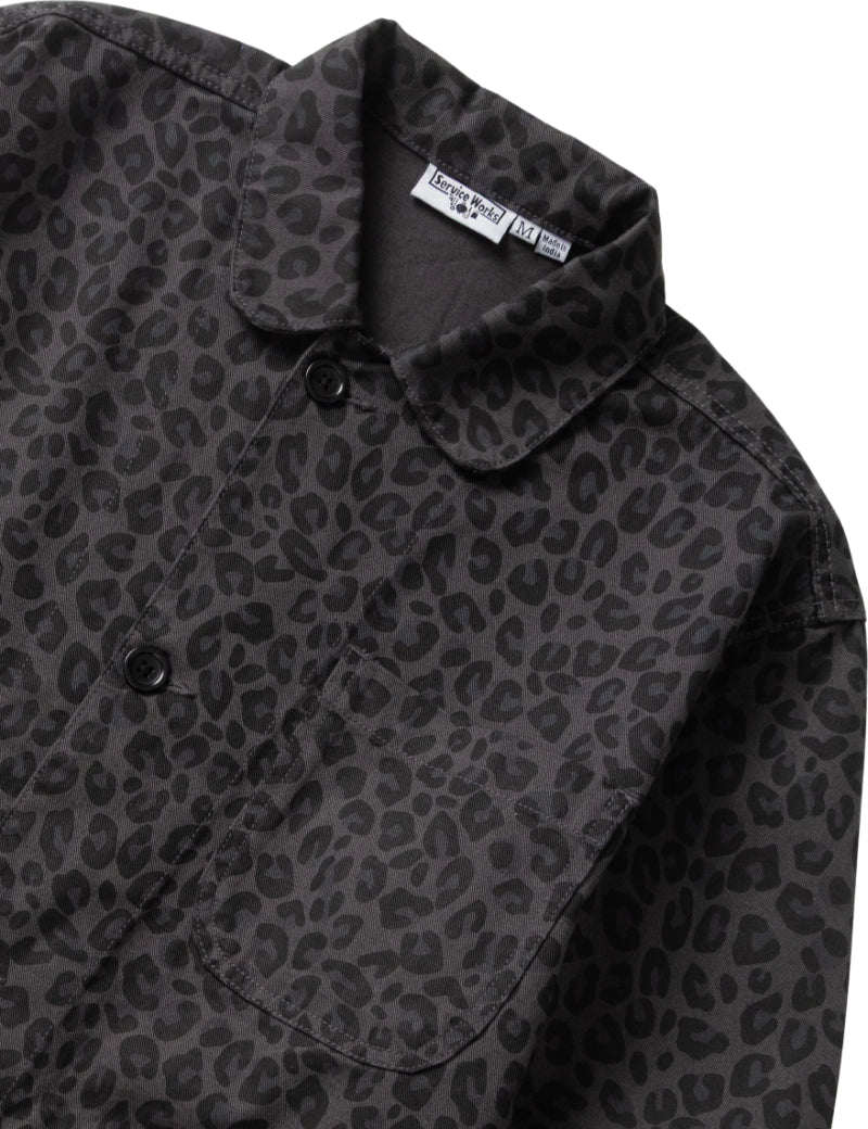 Service Works Patterned Easy Chef Shirt Black Leopard Collar