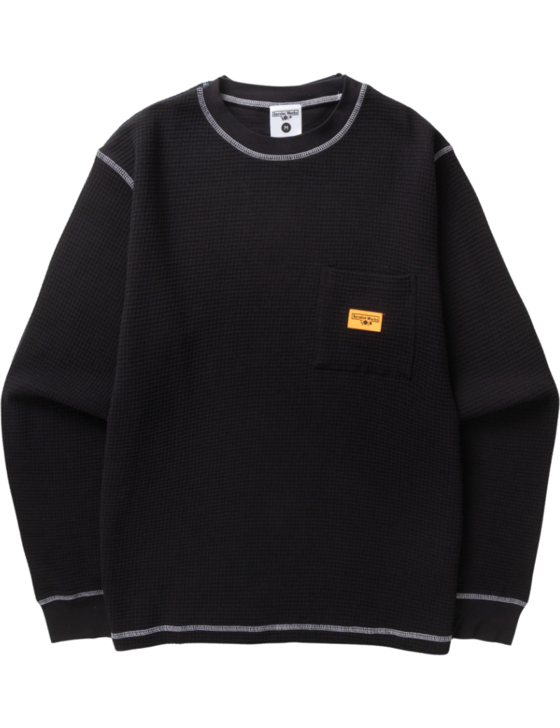 Service Works Waffle Contrast Thermal Long Sleeve T-Shirt Black & White