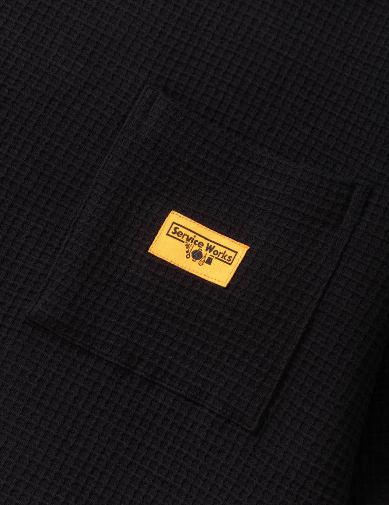 Service Works Waffle Contrast Thermal Long Sleeve T-Shirt Black & White Chest Pocket