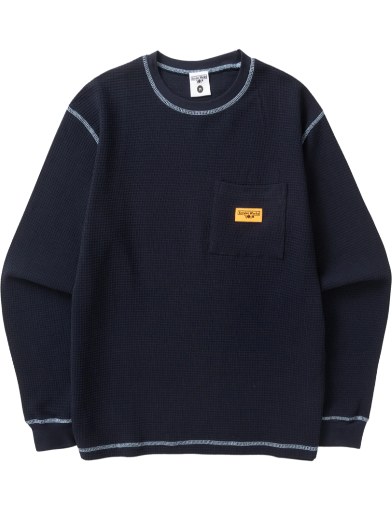 Service Works Waffle Contrast Thermal Long Sleeve T-Shirt Navy Blue