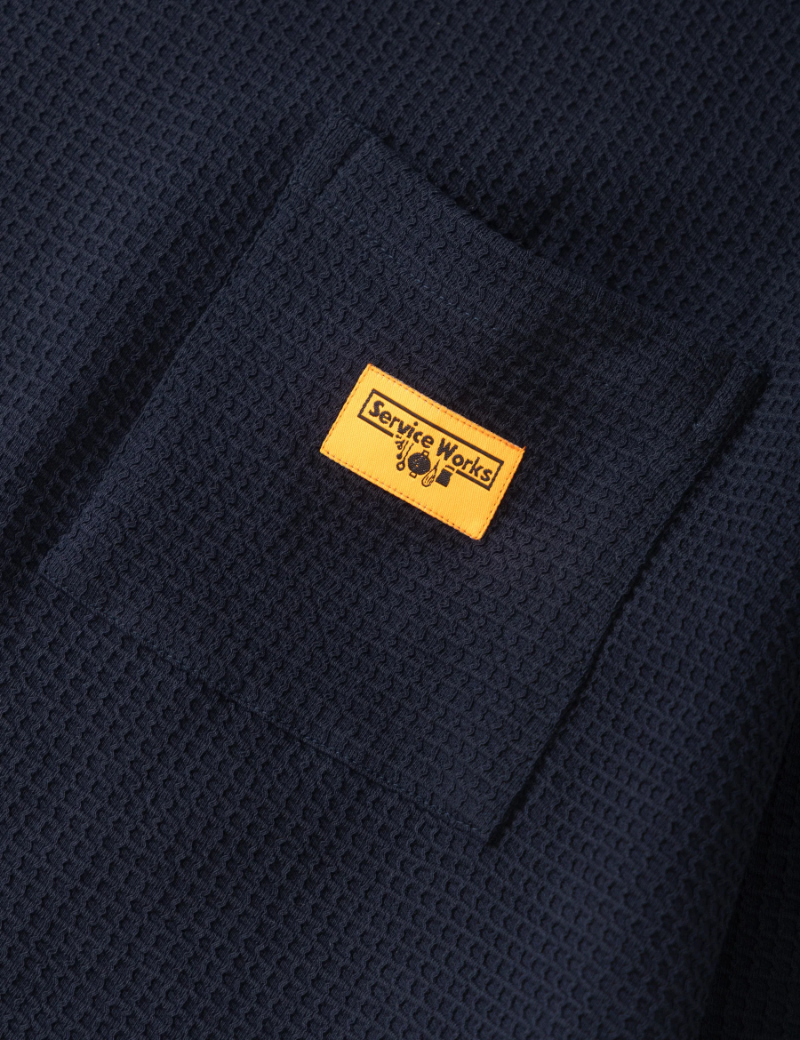 Service Works Waffle Contrast Thermal Long Sleeve T-Shirt Navy Blue Chest Pocket