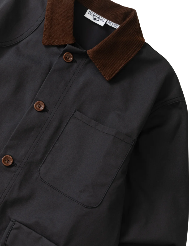 Service Works Waxed Barn Coat Black Chest Pocket