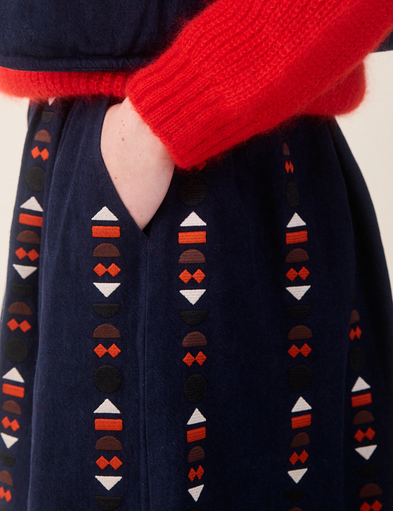 Sideline Ash Skirt Indigo Embroidered Pocket Detail