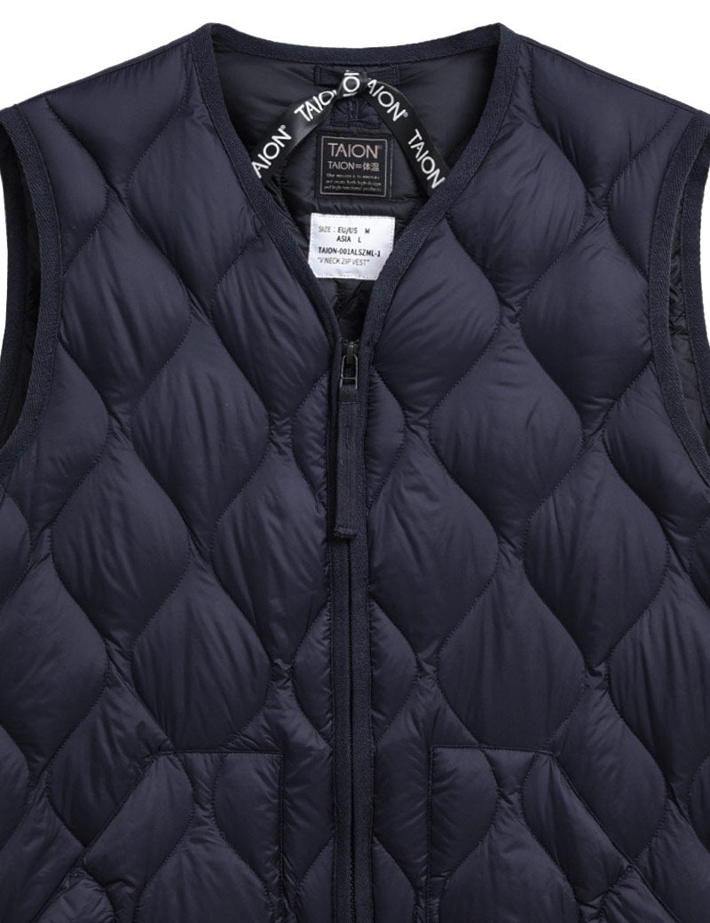 Taion Military V Neck W-Zip Down Vest Dark Navy