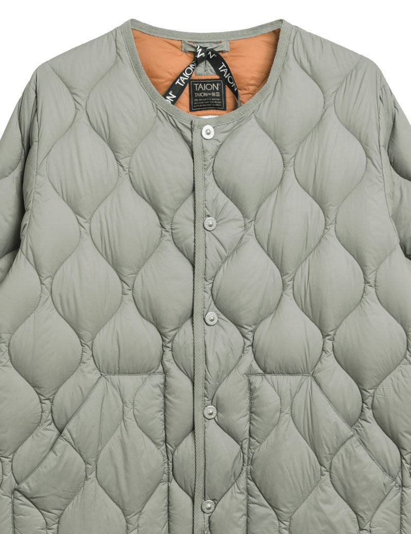Taion Military Crew Neck Down Jacket Dark Sage Green Collar
