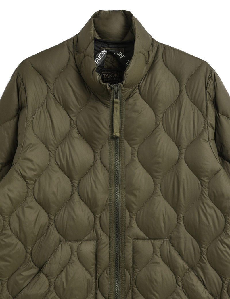 Taion Military Hi Neck W-Zip Down Jacket Dark Olive Collar Detail