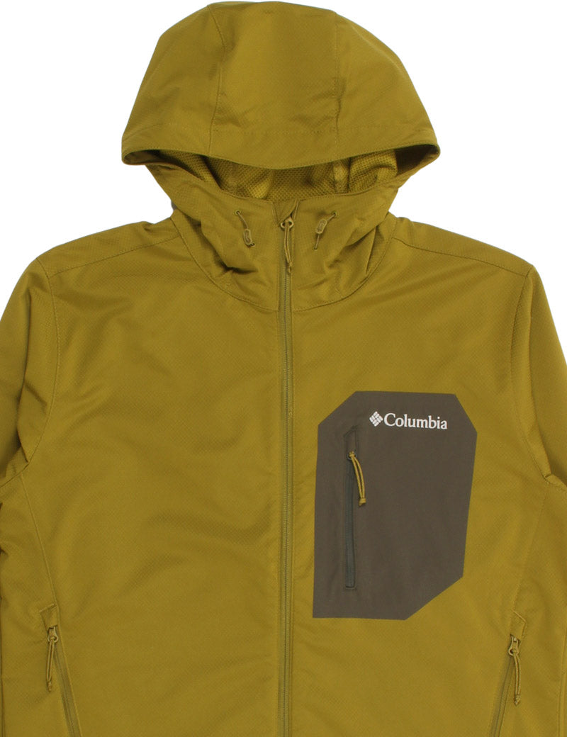 Columbia Tall Heights III Hooded Softshell Jacket Mossy Green, Greenscape Pocket & Hood Detail