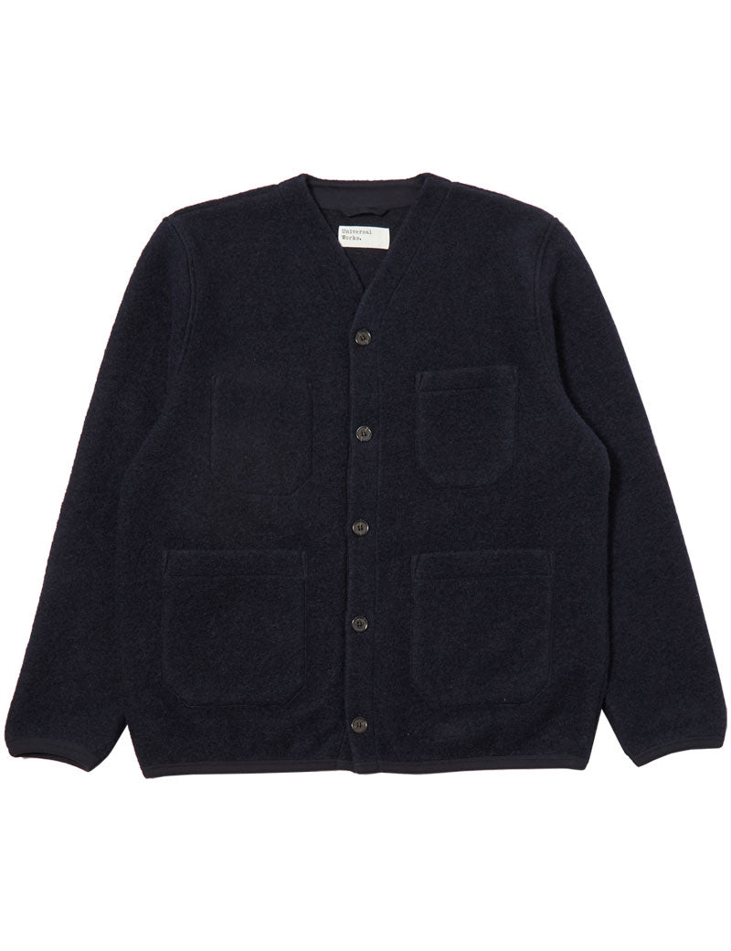 Universal Works Cardigan Wool Fleece Navy Front