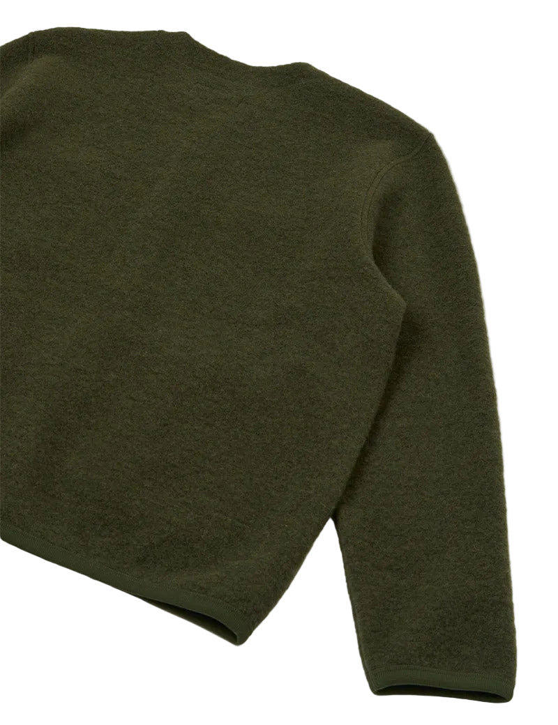 Universal Works Cardigan Wool Fleece Olive Back View
