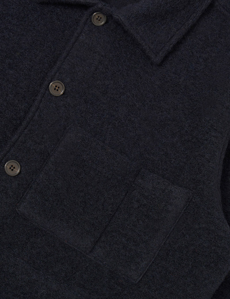 Universal Works Uniform Jacket Wool Fleece Navy Pocket Detail