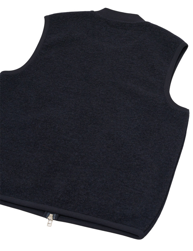 Universal Works Zip Waistcoat Wool Fleece Navy Back View