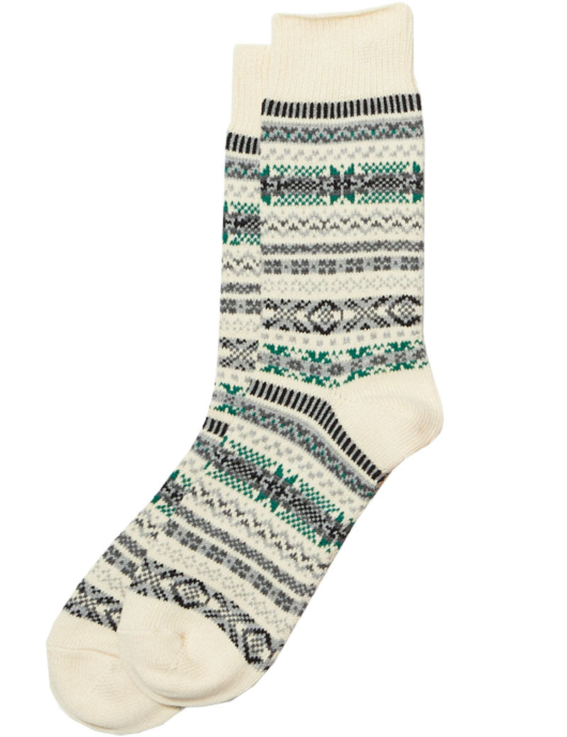 Rototo Jacquard Crew IvoryRototo Jacquard Fair Isle Crew Socks Ivory