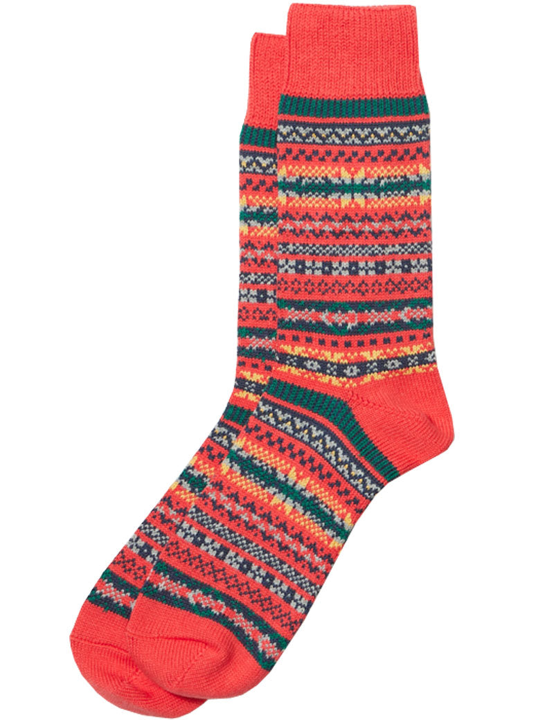 Rototo Jacquard Fair Isle Crew Socks Red