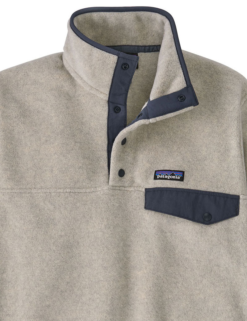 Patagonia Men's Lightweight Synchilla Snap-T Pullover Oatmeal Heather Smolder Blue