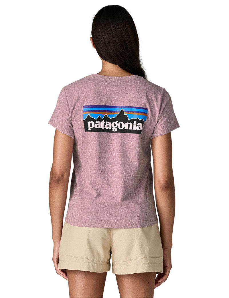 Patagonia W's P-6 Logo Responsibili-Tee T-Shirt Quiet Violet On Model Back