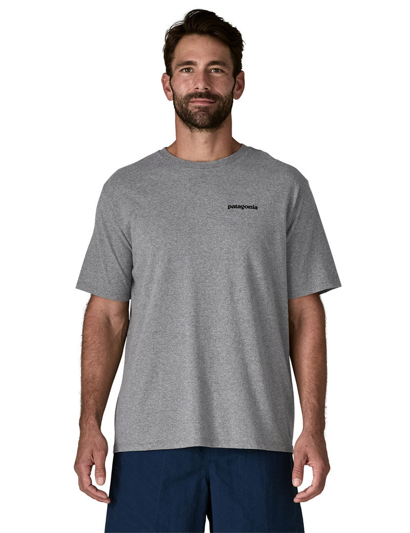 Patagonia Men's P-6 Logo Responsibili-Tee T-Shirt Gravel Heather On Model