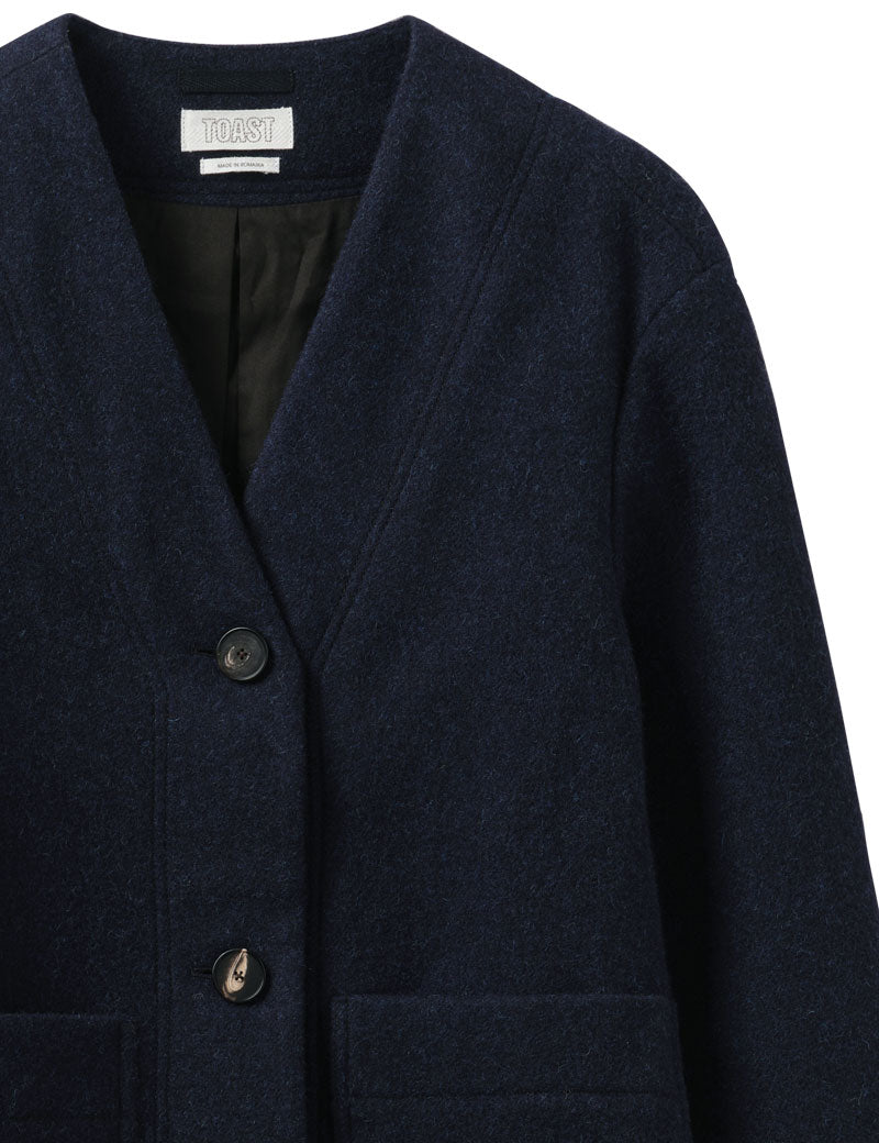 Toast Boiled Wool Short Coat Navy