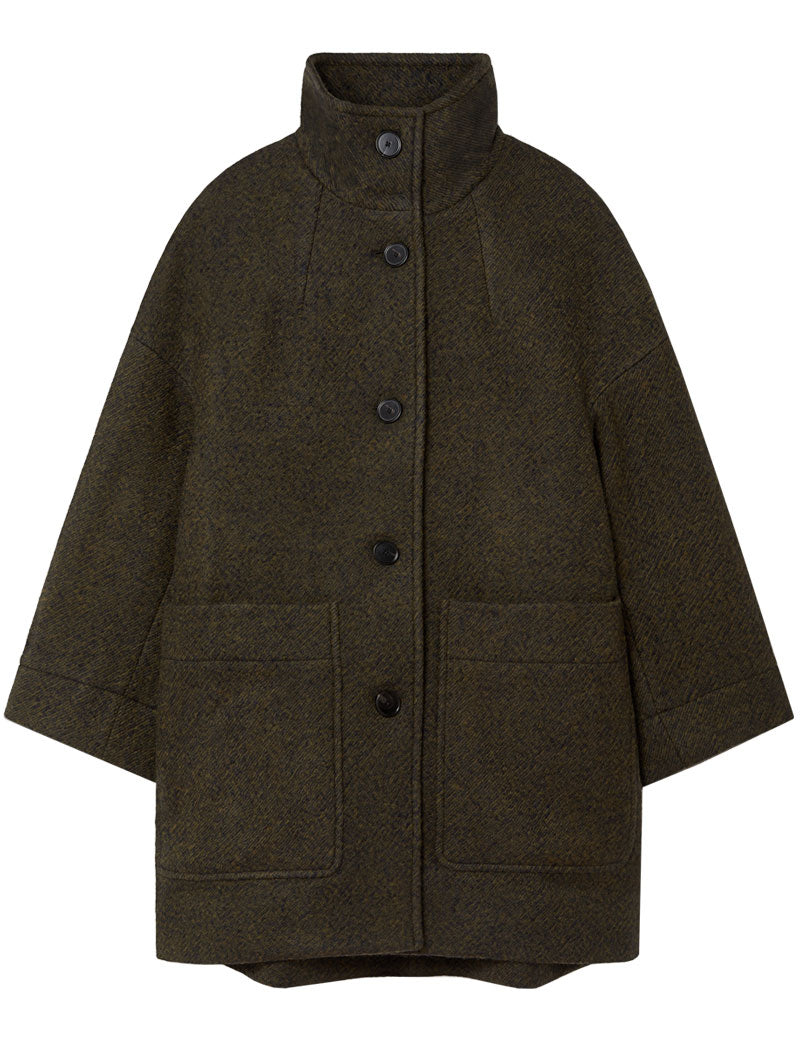 TOAST Boiled Wool Twill Coat Darkest Olive