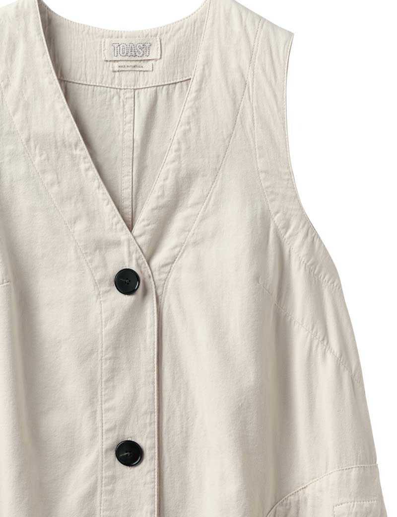 Toast Buttoned Cotton Linen Canvas Dress Wood Ash