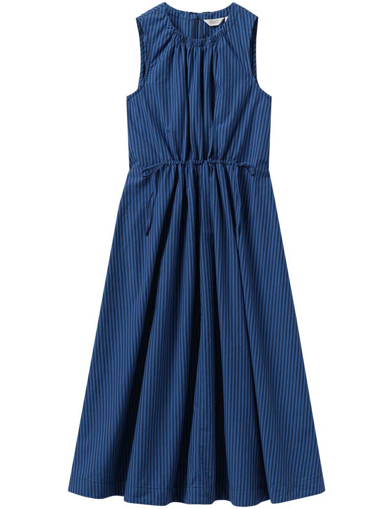 Toast Cotton Poplin Stripe Dress Celtic Blue