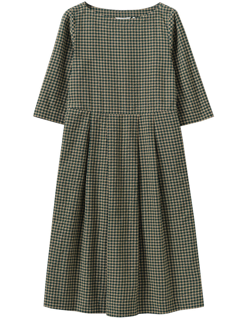 Toast Franca Cotton Gingham Seersucker Dress Olive Green